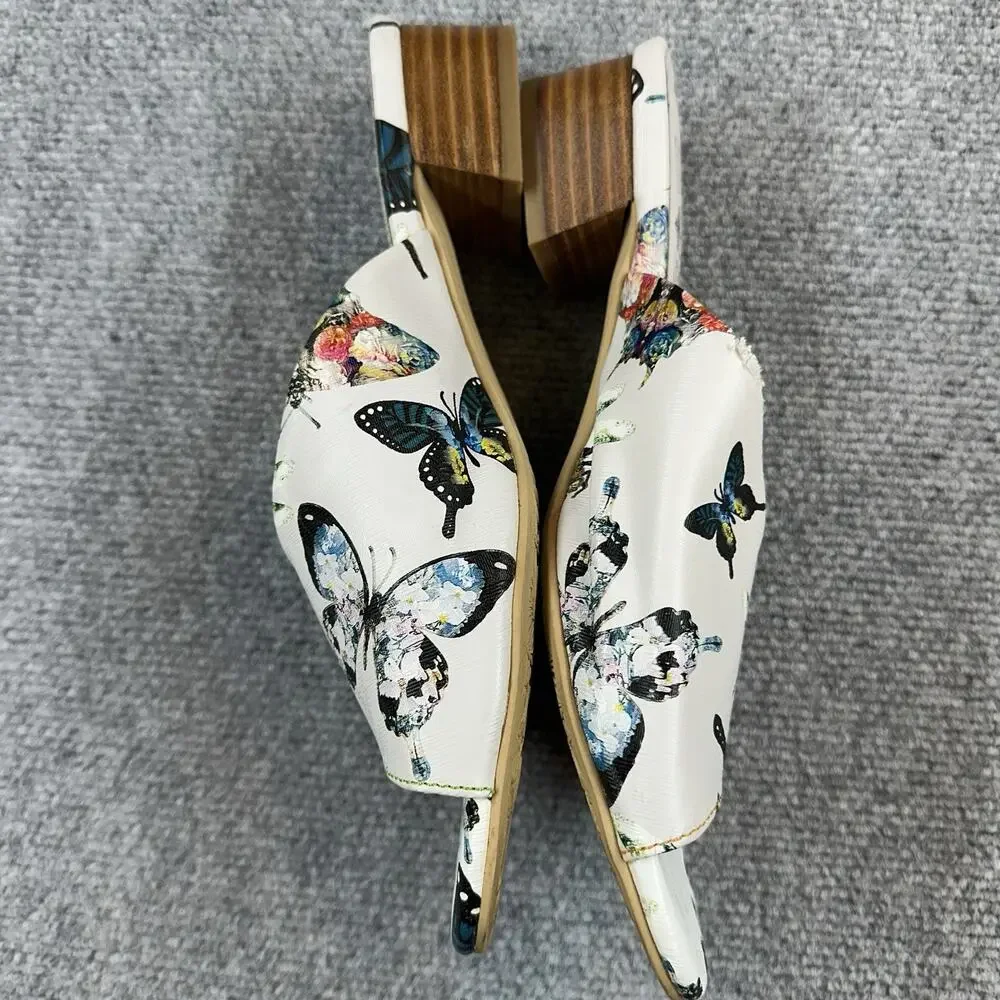 L'Artiste By Spring Step Isittora White Multi Women's Slides Size 9 Butterfly